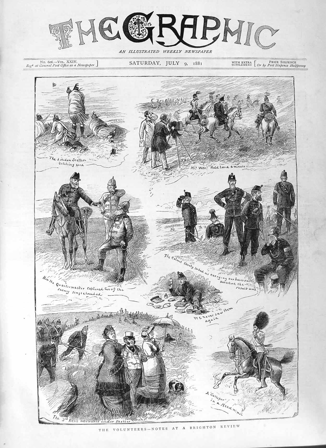Original Old Antique Print 1881 Siers War Volunteers Brighton Review Army 19th