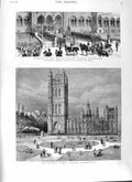 Original Old Antique Print 1881 Victoria Gardens Westminster College Nottingham