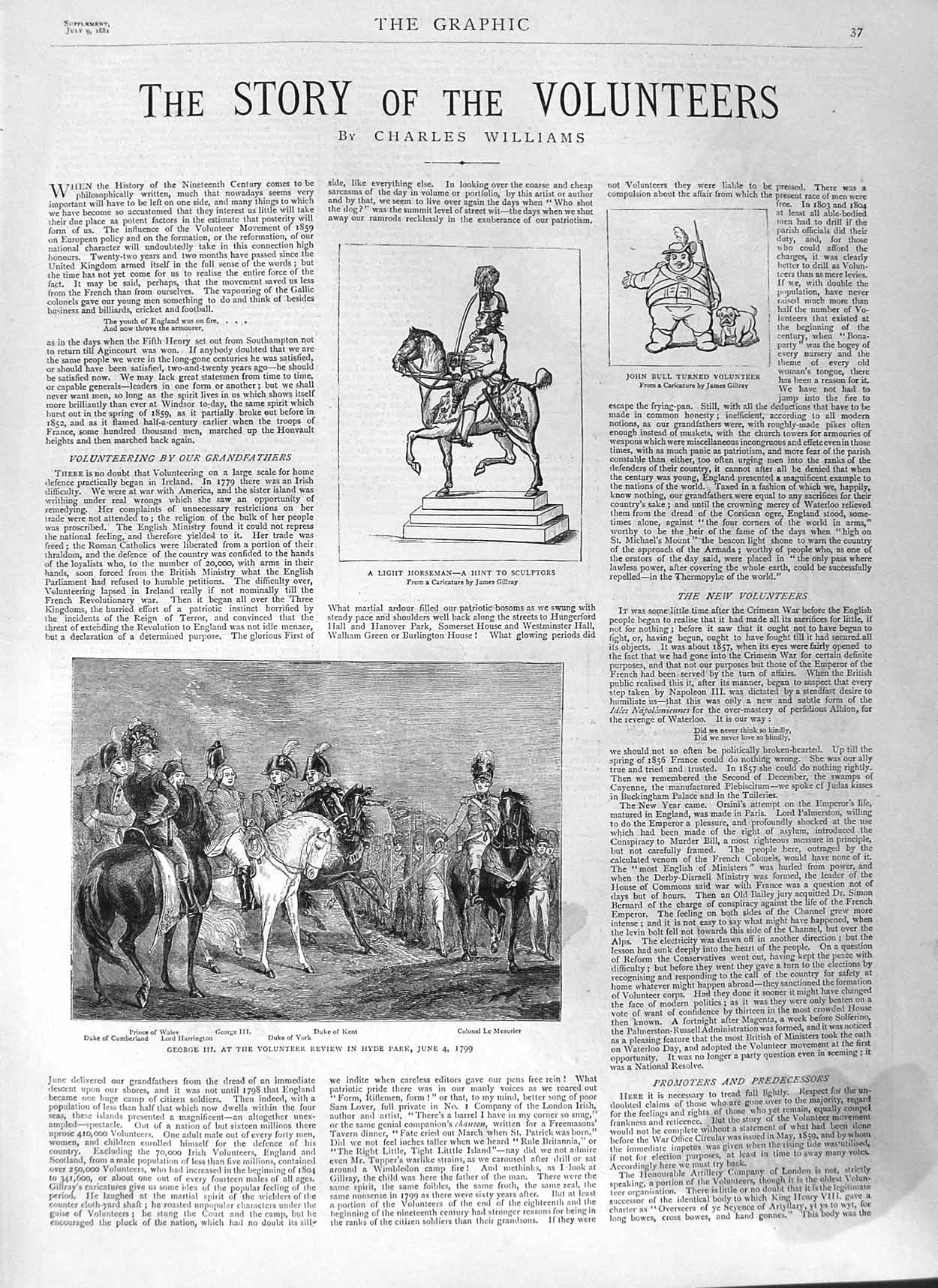 Original Old Antique Print 1881 King George Army Volunteer Revies Hyde Park 19th