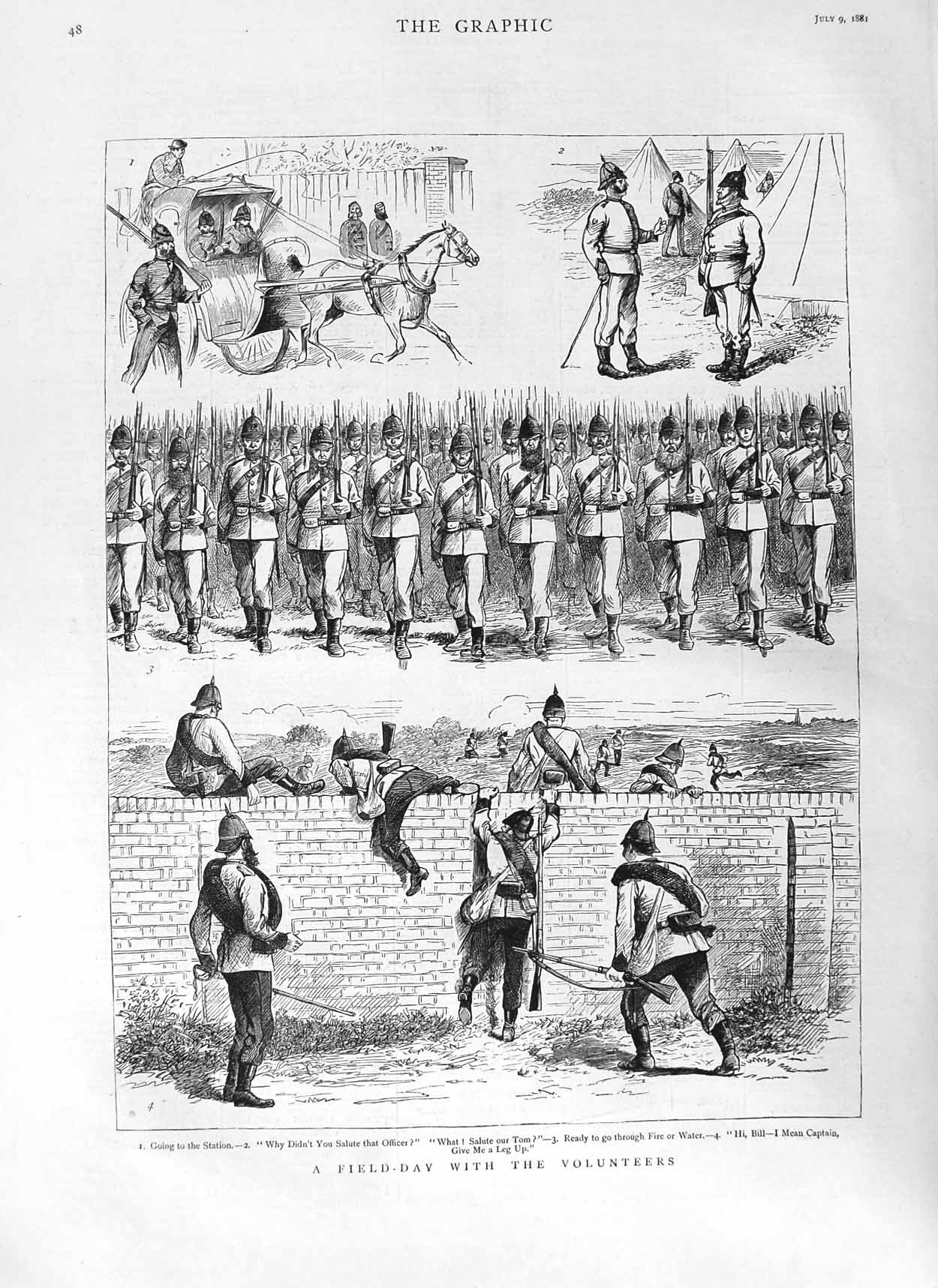 Original Old Antique Print 1881 War Siers Volunteers Field-Day Horses Army 19th