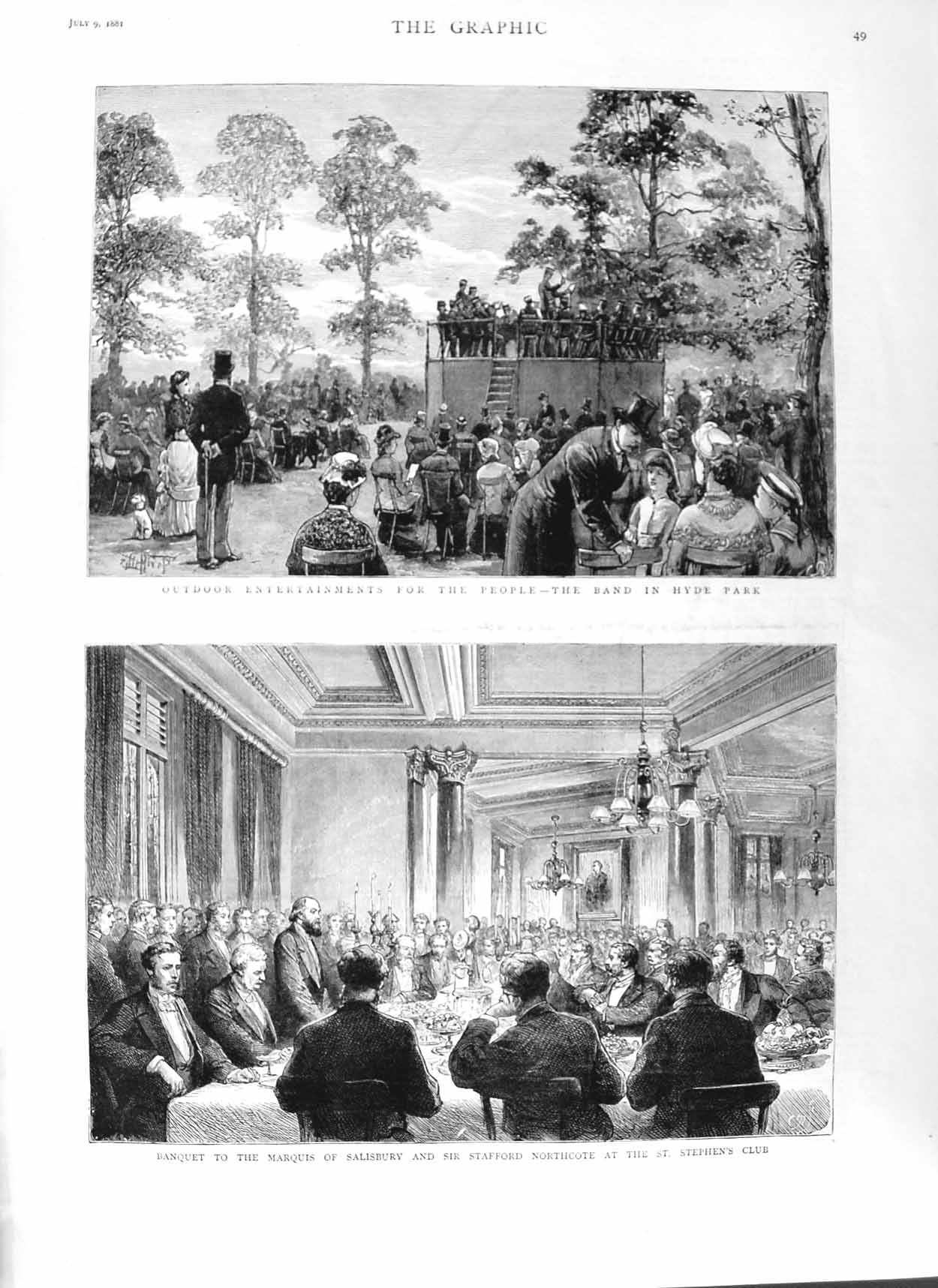 Old Antique Print 1881 Hyde Park Marquis Salisbury Northcote St.Stephen'S 19th