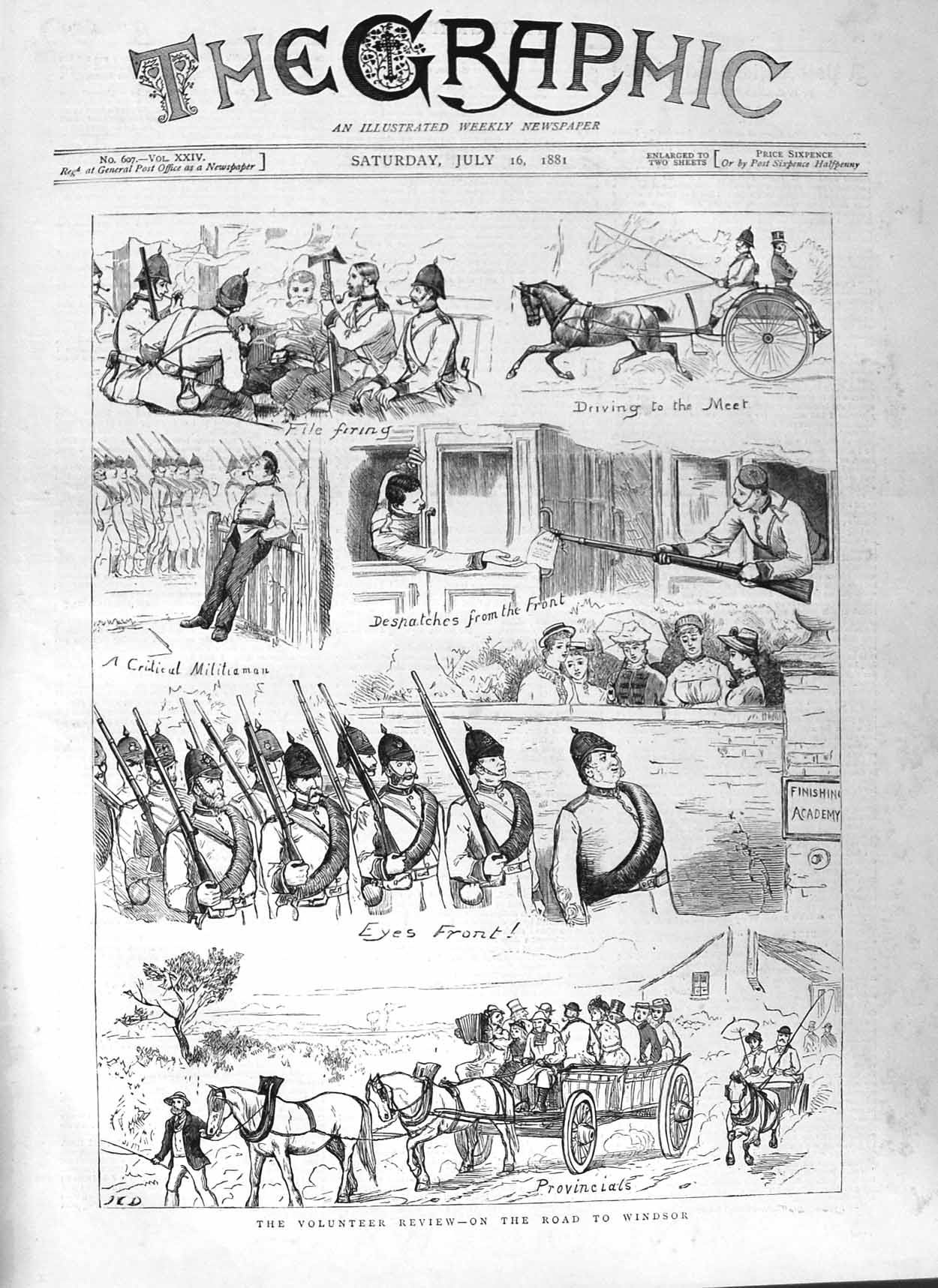 Original Old Antique Print 1881 War Siers Volunteer Review Windsor Horses 19th