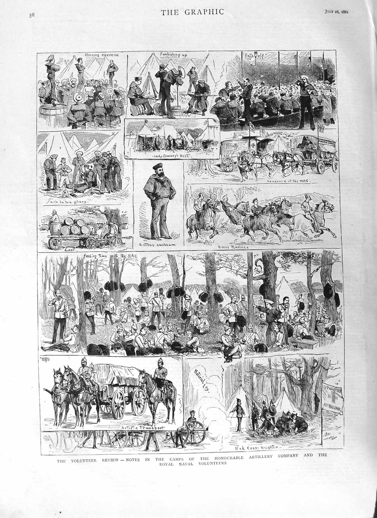 Original Old Antique Print 1881 War Volunteer Review Royal Navy Artillery Siers