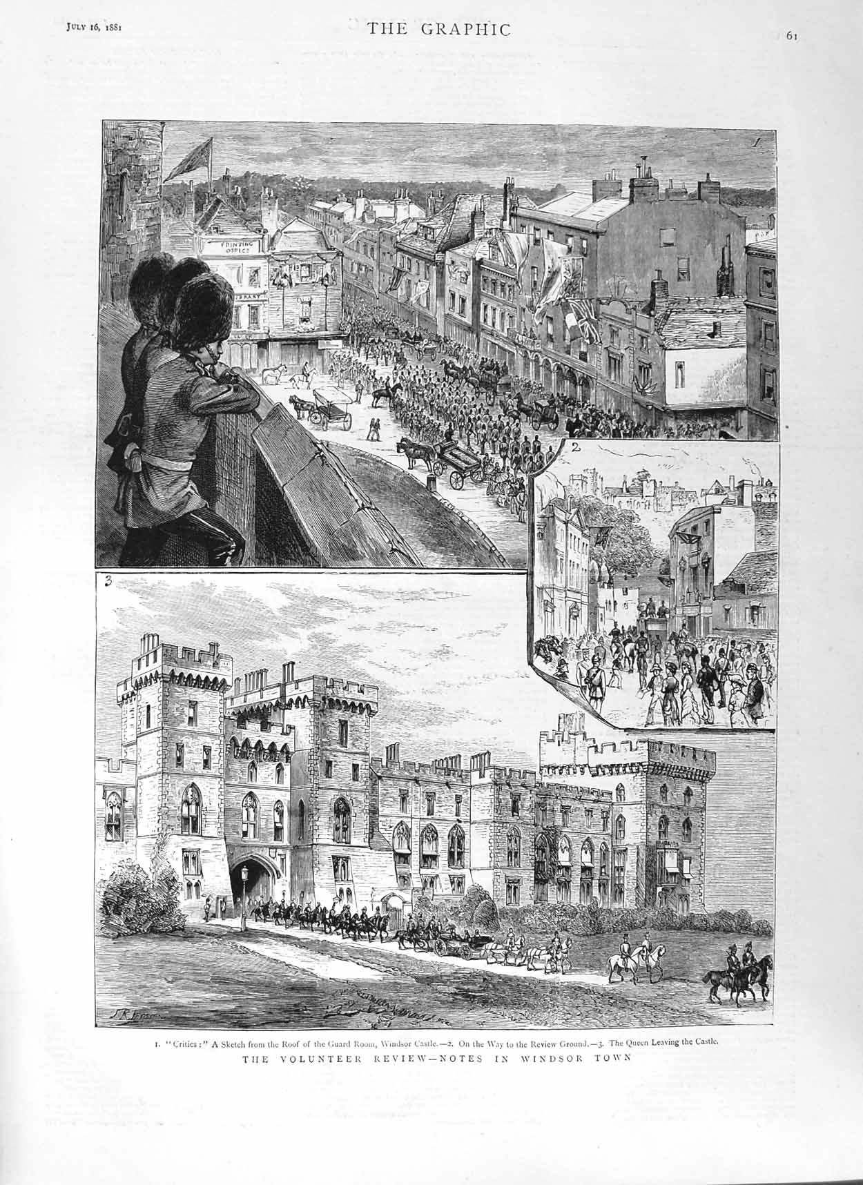 Original Old Antique Print 1881 Siers Volunteer Review Windsor Queen Castle