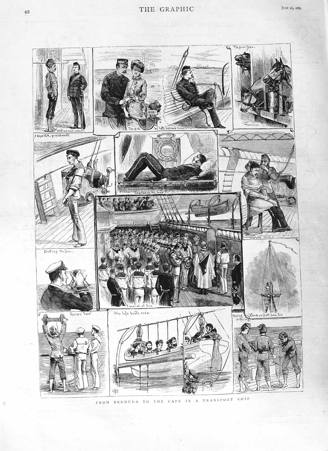 Original Old Antique Print 1881 Transport Ship Bermuda Cape Sailors Siers War