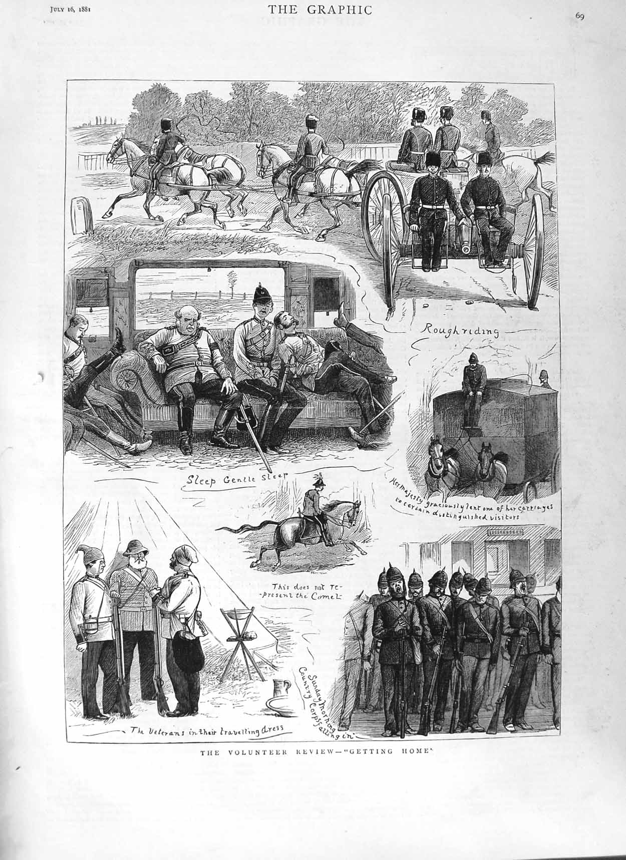 Original Old Antique Print 1881 Siers Volunteer Review War Horses Guards 19th