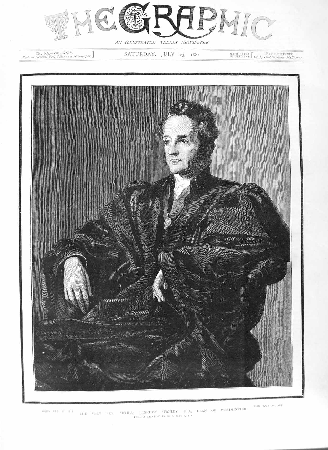 Old Antique Print 1881 Portrait Arthur Penrhyn Stanley Dean Westminster 19th