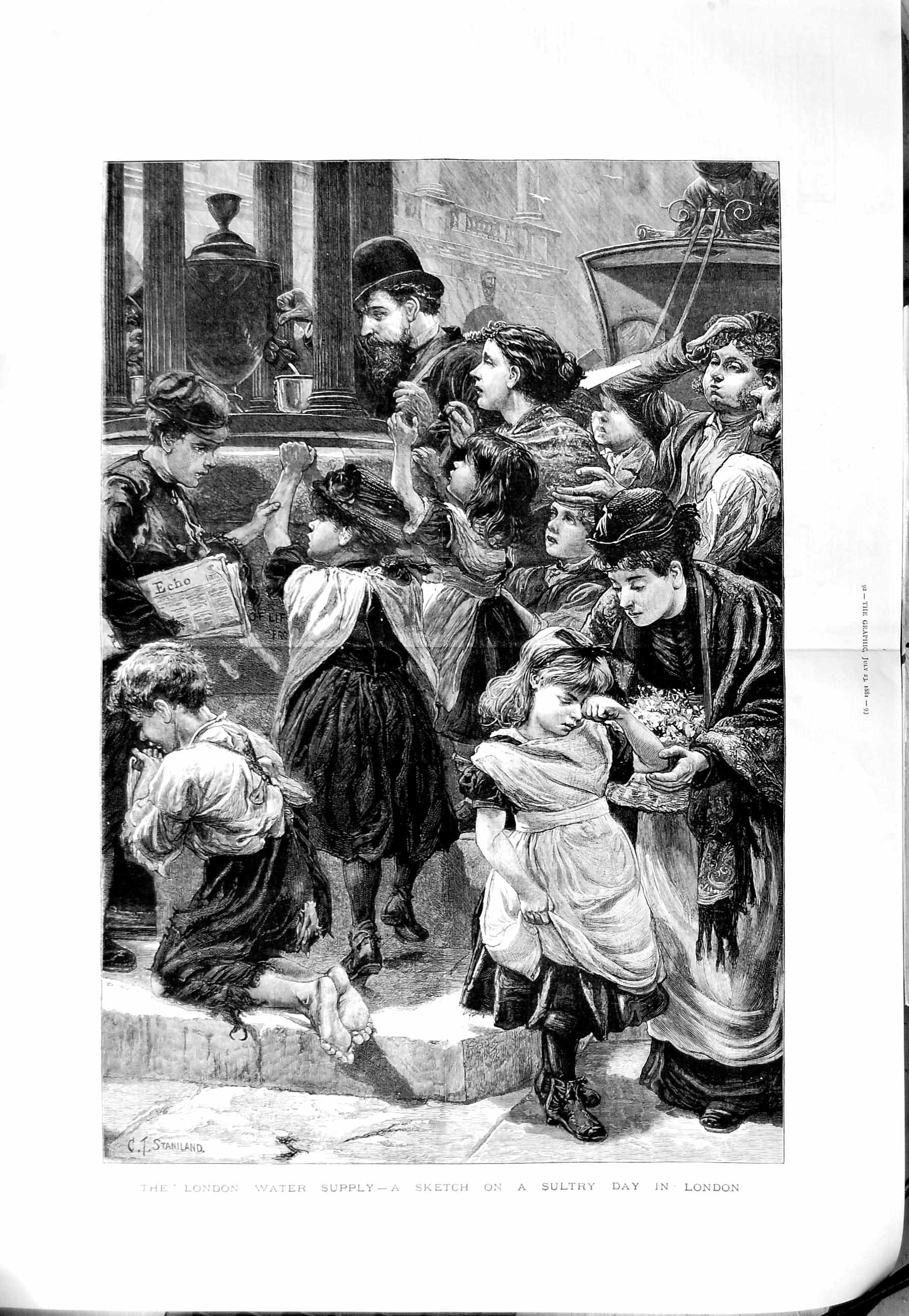Old Antique Print 1881 Children London Water Supply Fine Art Staniland 0 19th