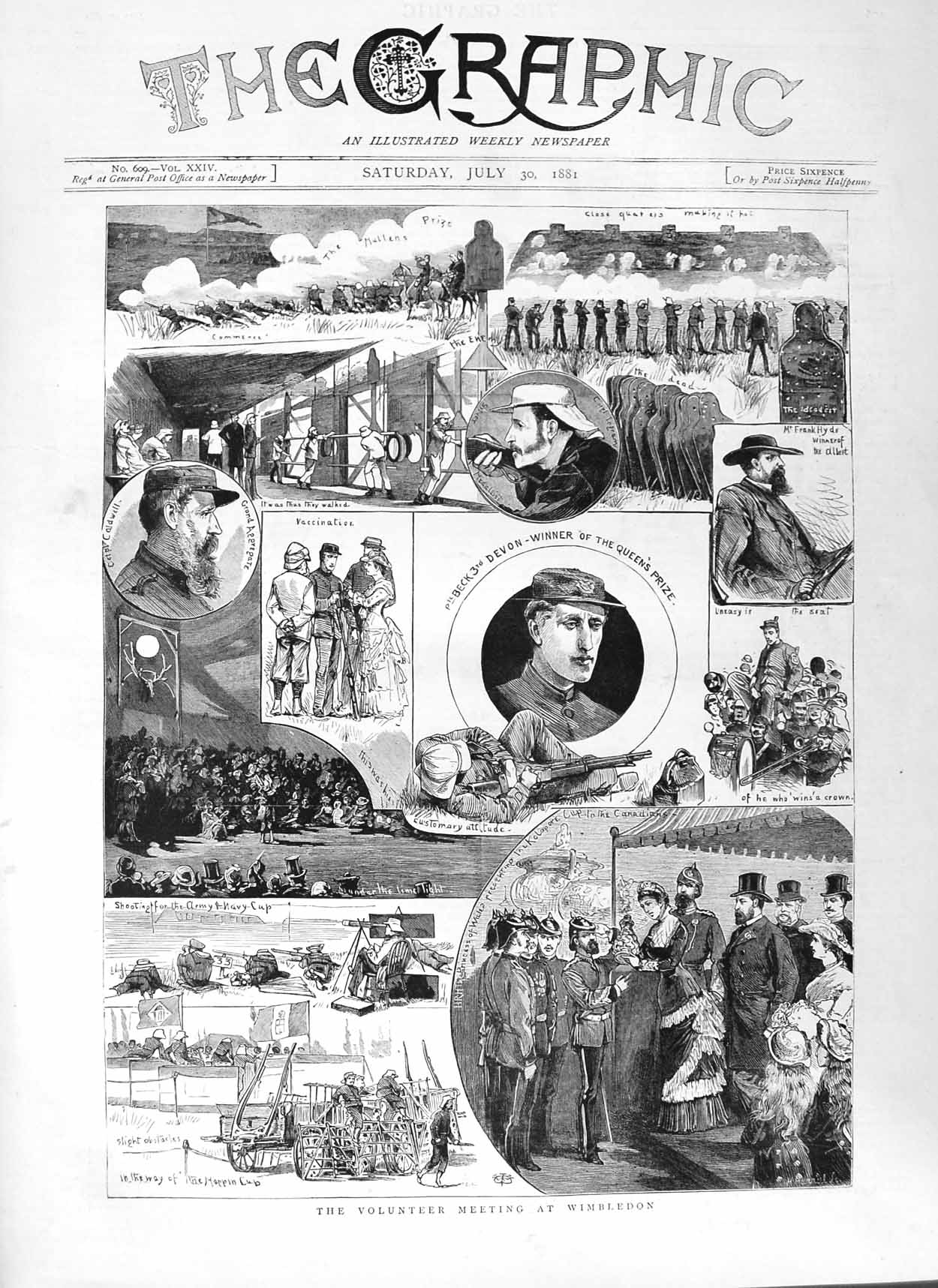 Original Old Antique Print 1881 Siers Volunteers Wimbledon Rifle Shooting Sport