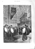 Original Old Antique Print 1881 Funeral Dean Stanley Westminster Abbey Chapel