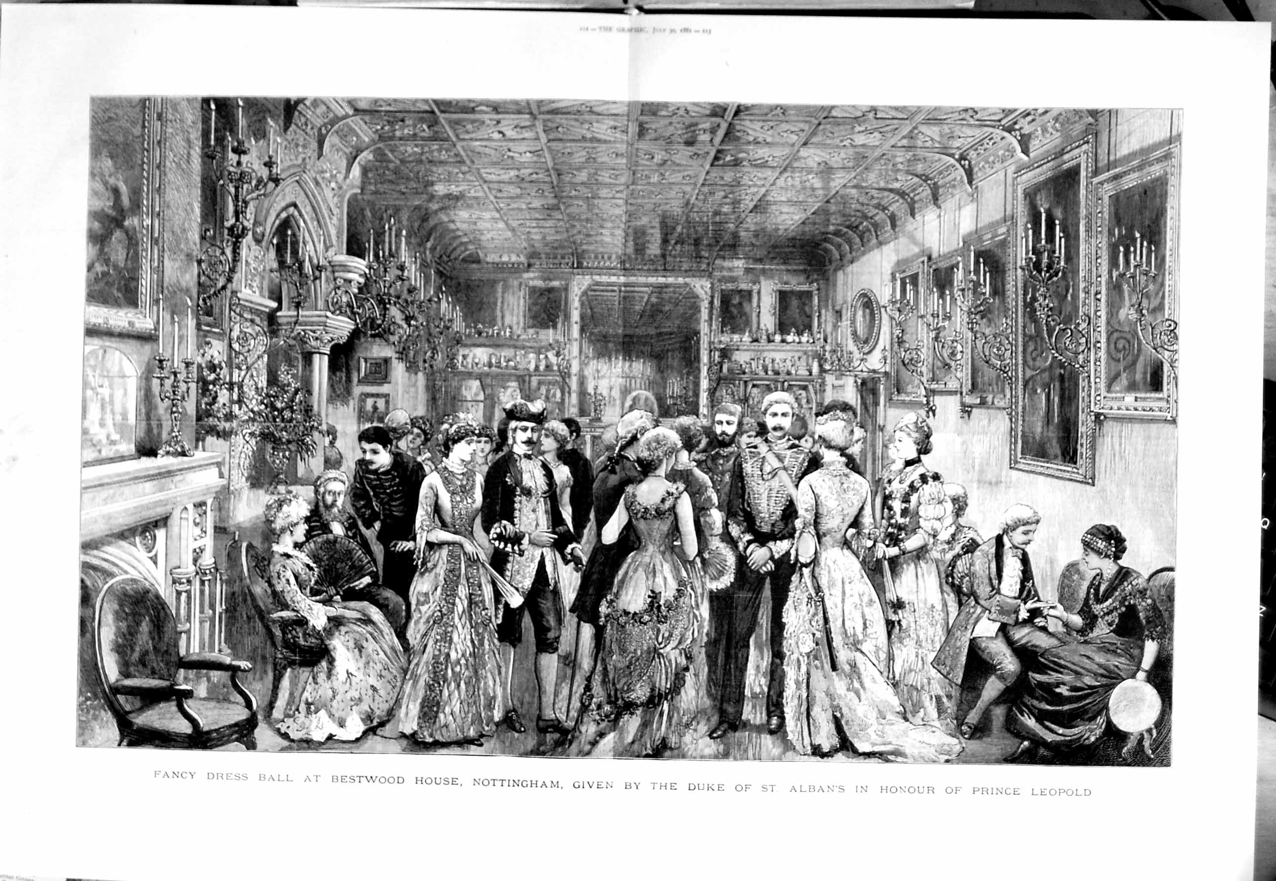 Old Antique Print 1881 Fancy Dress Ball Bestwood Nottingham Duke Albans 19th