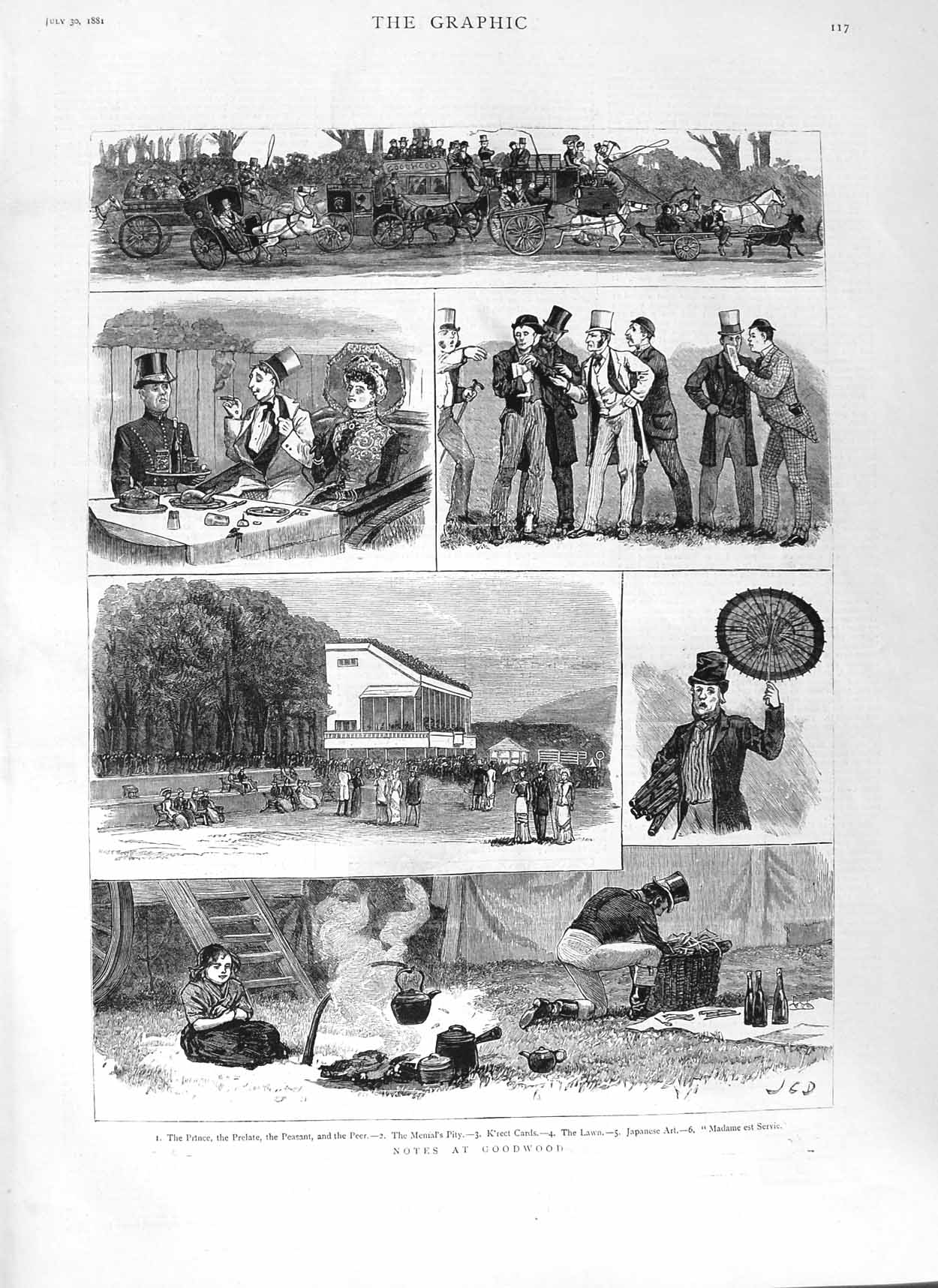 Original Old Antique Print 1881 Goodwood Horse Racing Sport Prince Peasant Peer