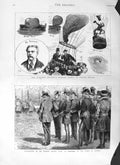 Original Old Antique Print 1881 Balloon Party Lillie Bridge Dacres Tower London