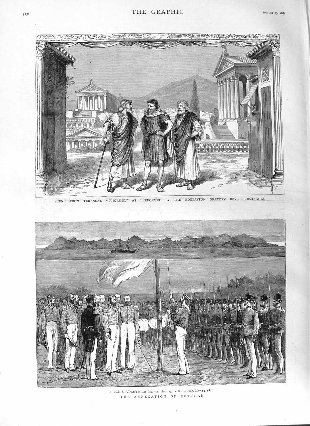 Old Antique Print 1881 Theatre Edgbaston Birmingham Rotumah Ship Miranda 19th