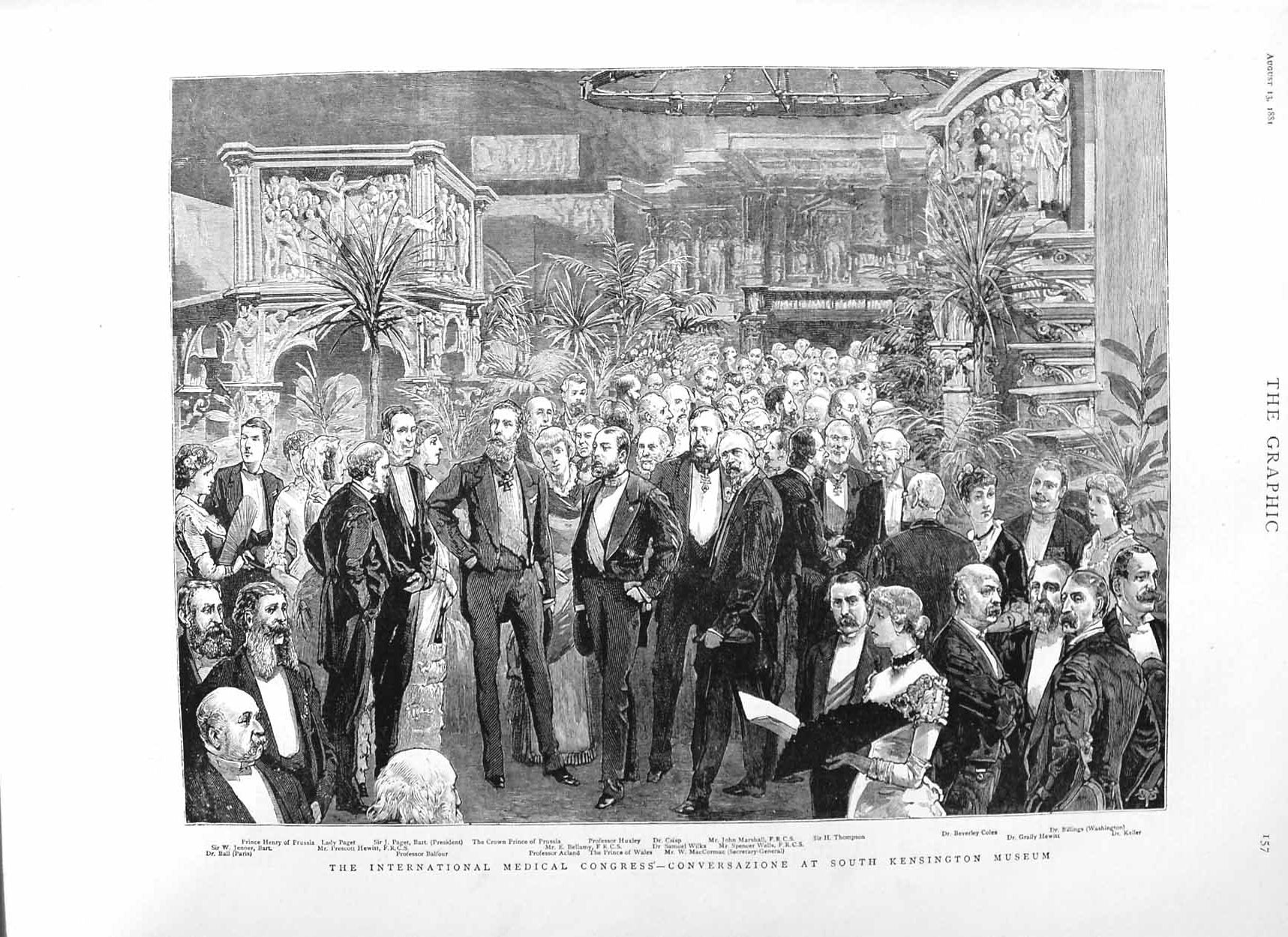 Original Old Antique Print 1881 Medical Congress Kensington Museum Paget Huxley