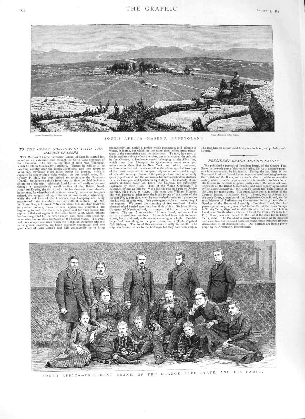 Original Old Antique Print 1881 Africa Maseru Basutoland President Brand Orange