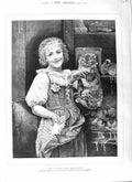 Old Antique Print 1881 Cathinca Amyot Fine Art Young Woman Cat Accident 19th