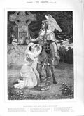 Original Old Antique Print 1881 Scene Sir Galahad Man Armour Woman Schmalz Art