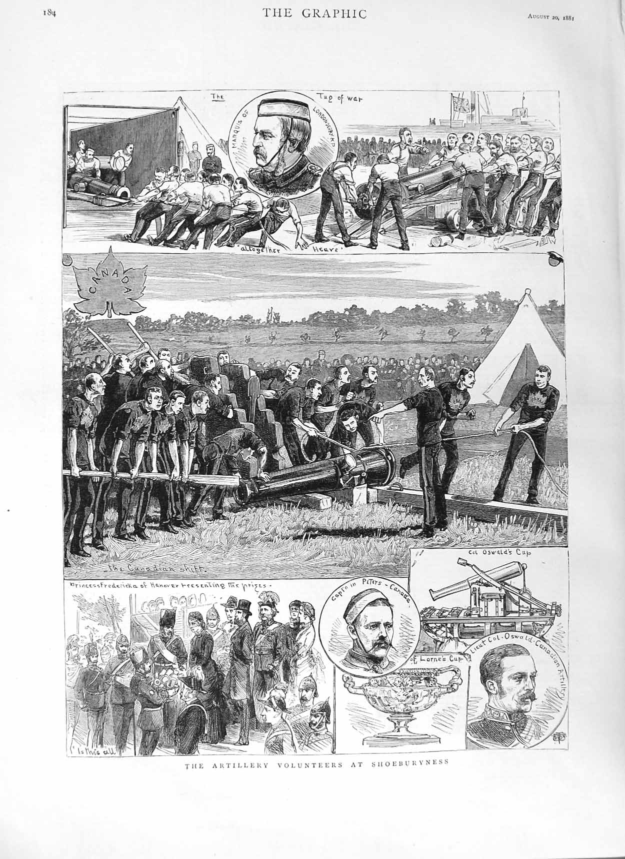Original Old Antique Print 1881 Artillery Volunteer Shoeburyness Siers Princess
