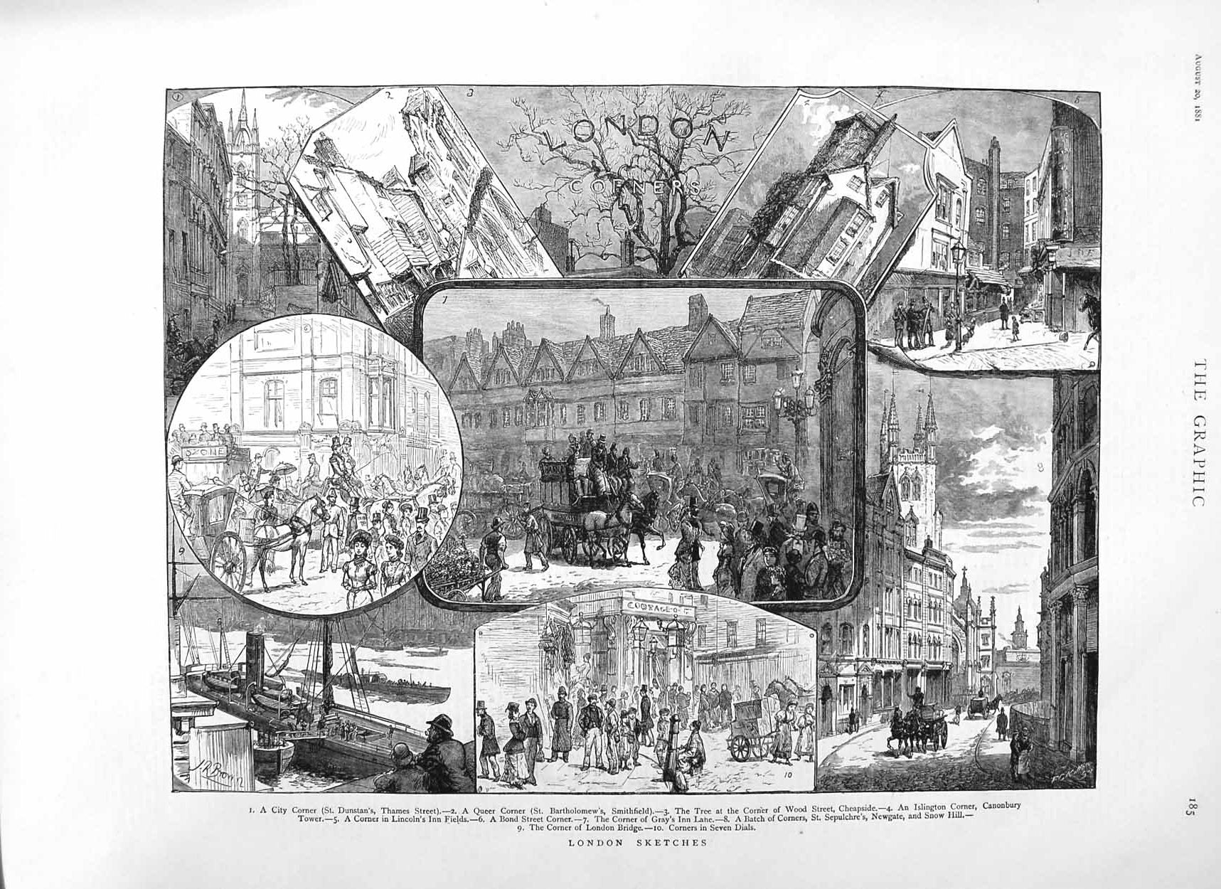 Original Old Antique Print 1881 London Bartholomews Islington Bridge Canonbury