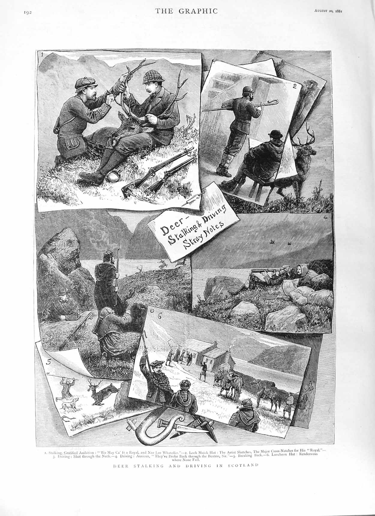 Original Old Antique Print 1881 Deer Stalking Driving Scotland Hunting Sport