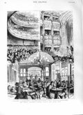 Original Old Antique Print 1881 Royal Victoria Coffee Palace Music Hall 19th