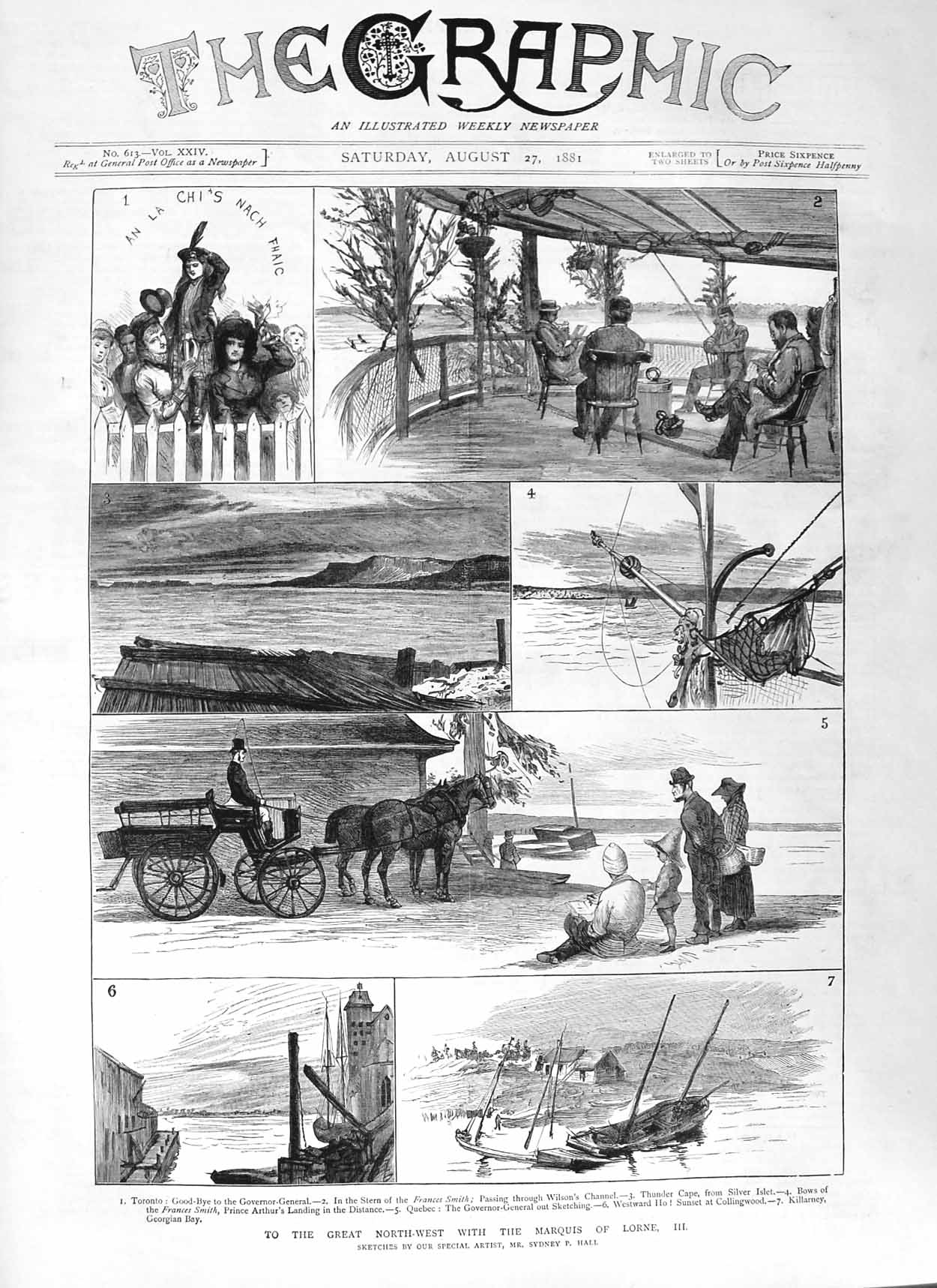 Original Old Antique Print 1881 Marquis Lorne Toronto Ship Frances Smith Arthur