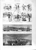 Old Antique Print 1881 Sandy Point Magellan Ship Penguin Army Aldershot 19th