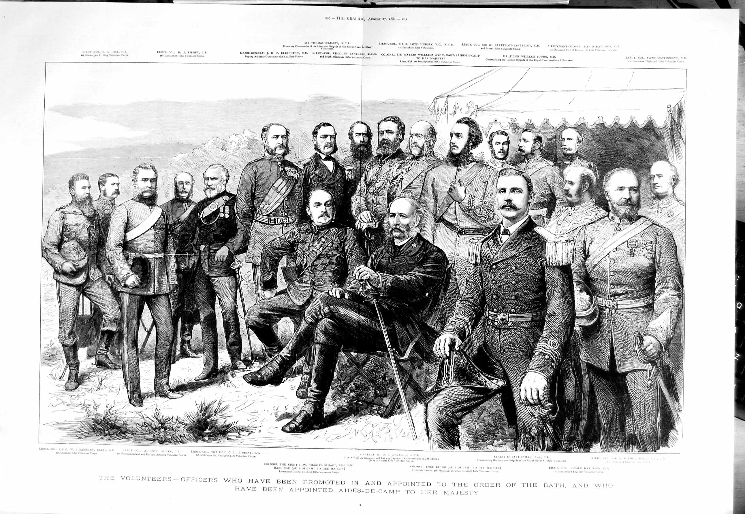 Old Antique Print 1881 War Volunteer Officers Lindsay Elcho Inman Wilmot 19th