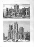 Original Old Antique Print 1881 York Minster Cathedral Church Architecture 19th