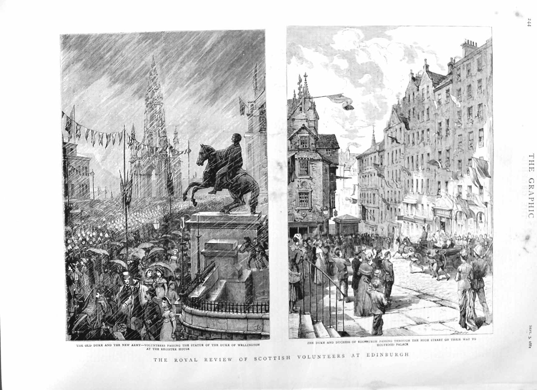 Old Antique Print 1881 Scottish Army Volunteers Edinburgh Duke Wellington 19th