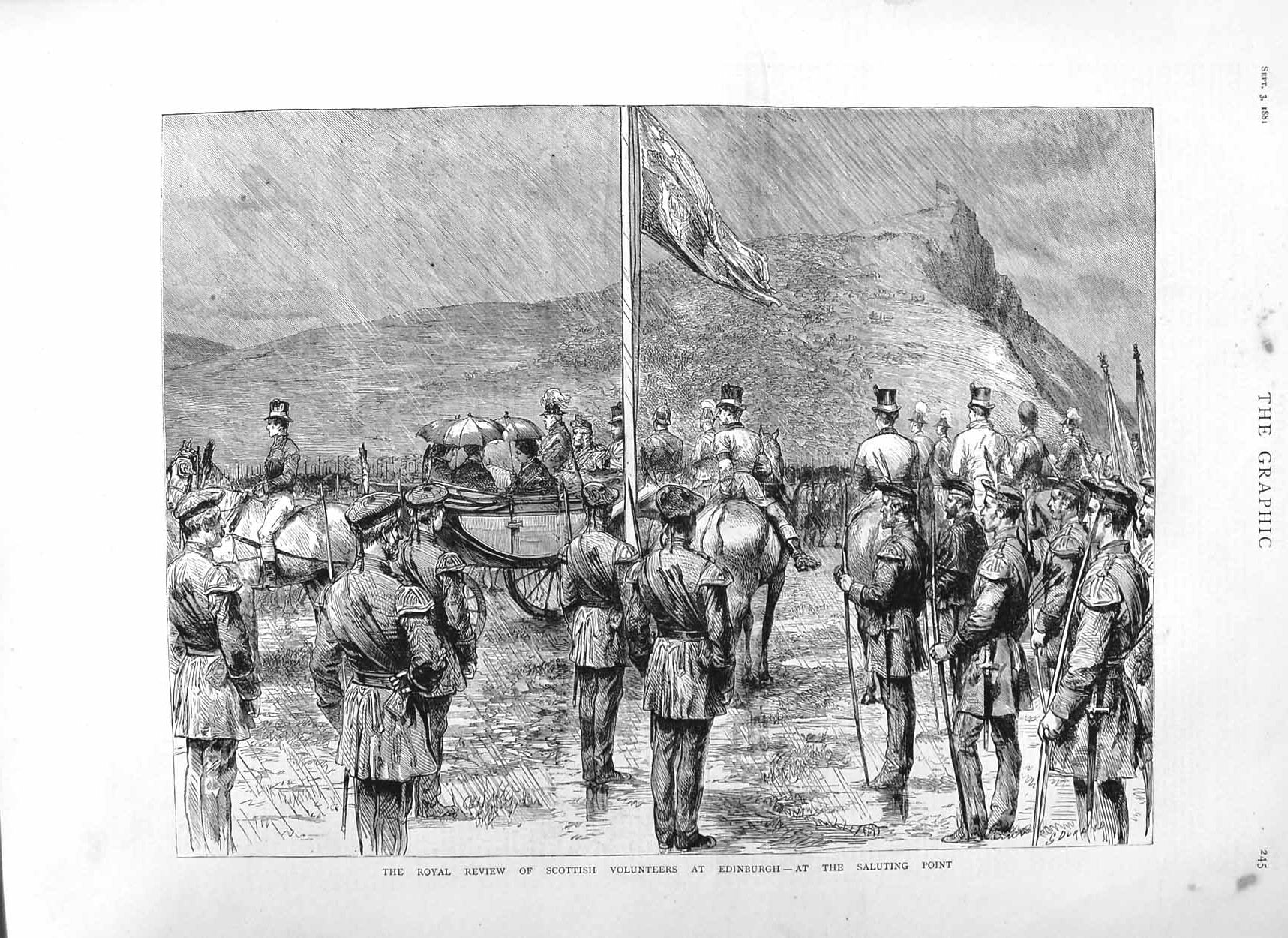 Original Old Antique Print 1881 Royal Review Scottish Volunteer Siers Edinburgh