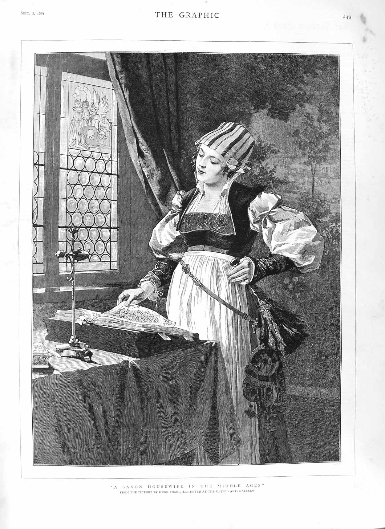 Original Old Antique Print 1881 Saxon Housewive Middle Ages Lady Book Vogel Art