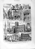Old Antique Print 1881 Archaeology Eastnor Castle Malvern Warwick Abbey 19th
