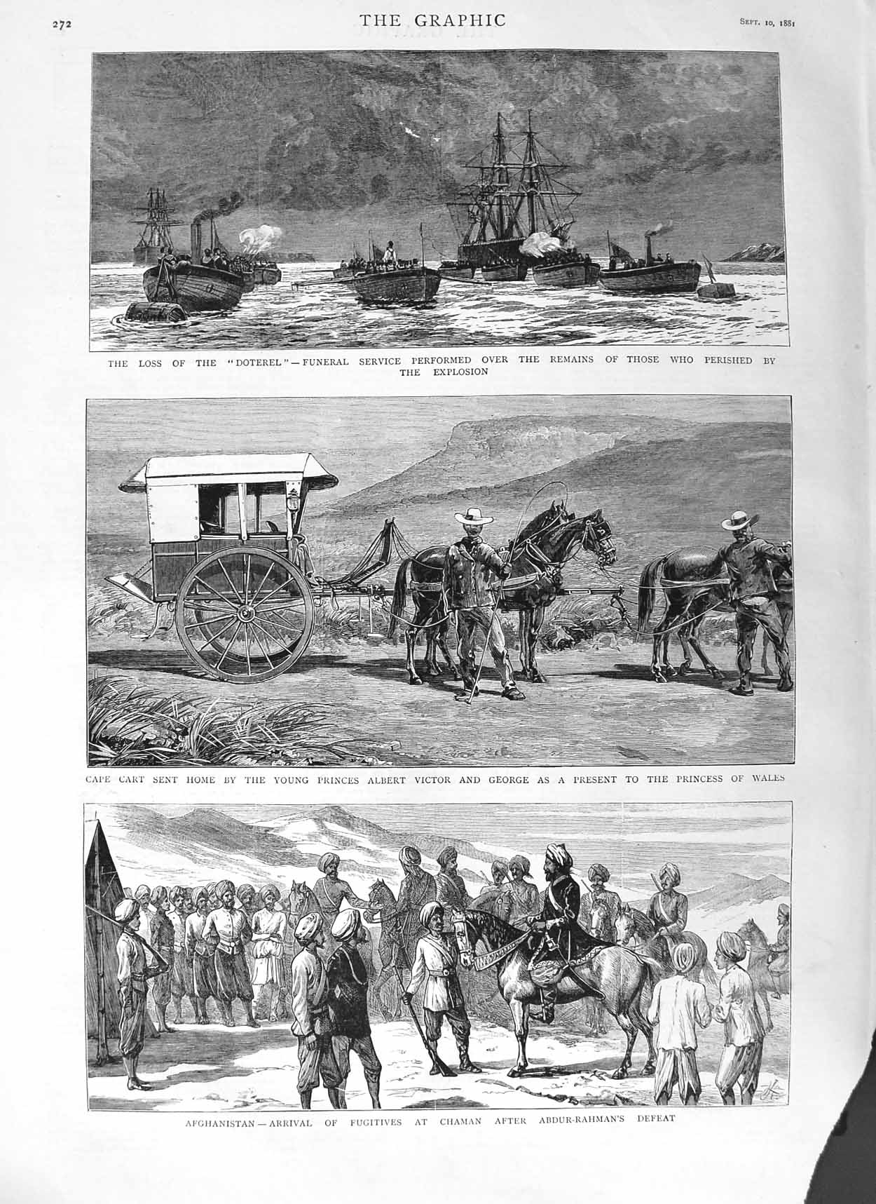 Original Old Antique Print 1881 Afghanistan Doterel Ship Prince Victor George