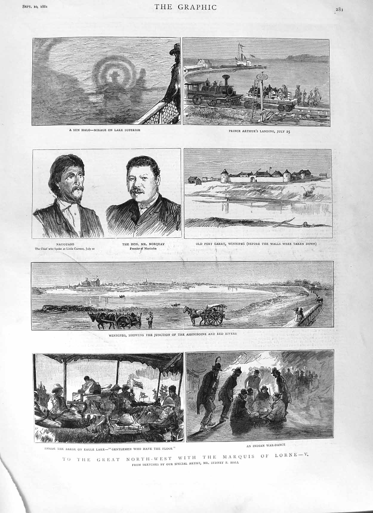 Old Antique Print 1881 Marquis Lorne Indians Nauguabo Fort Garry Winnipeg 19th