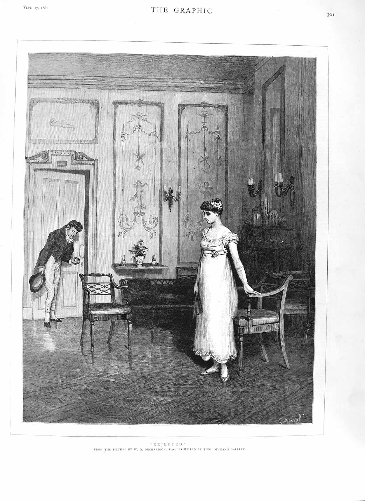 Original Old Antique Print 1881 Orchardson Fine Art Man Woman Romance House