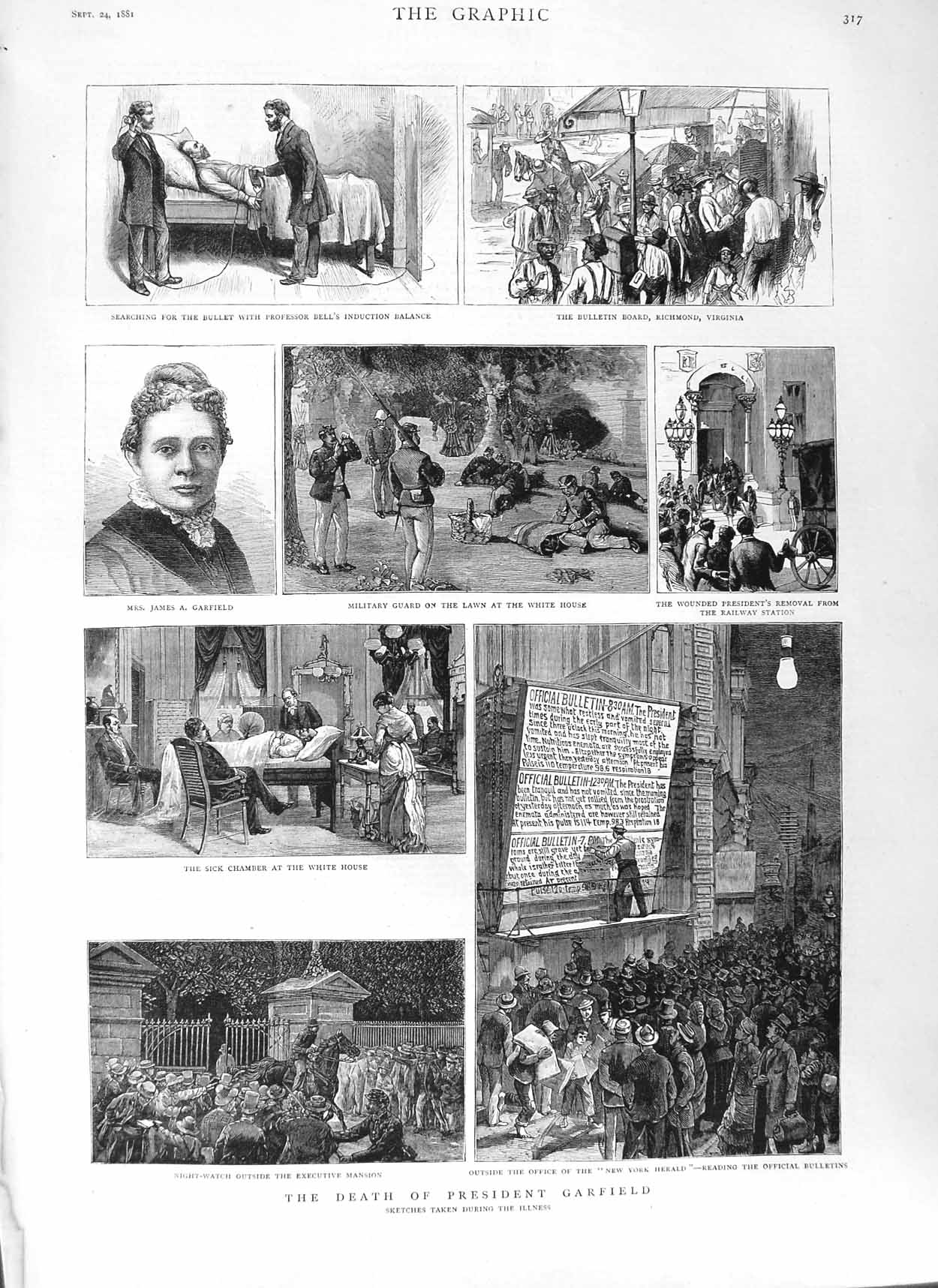 Original Old Antique Print 1881 Death President Garfield White House Richmond