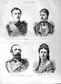 Old Antique Print 1881 Royal Wedding Carlsruhe Prince Sweden Oscar Sophia 19th