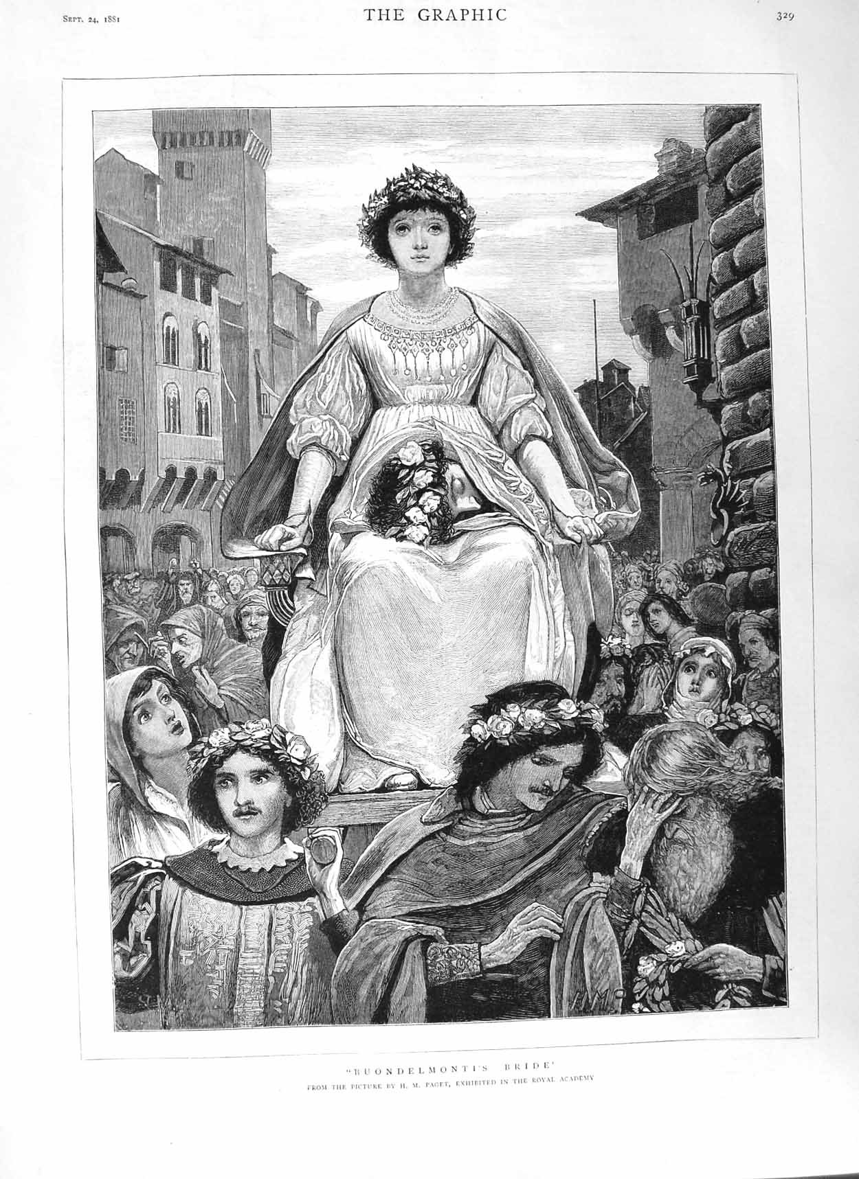 Original Old Antique Print 1881 Paget Fine Art Buondelmonti Bride Young Woman