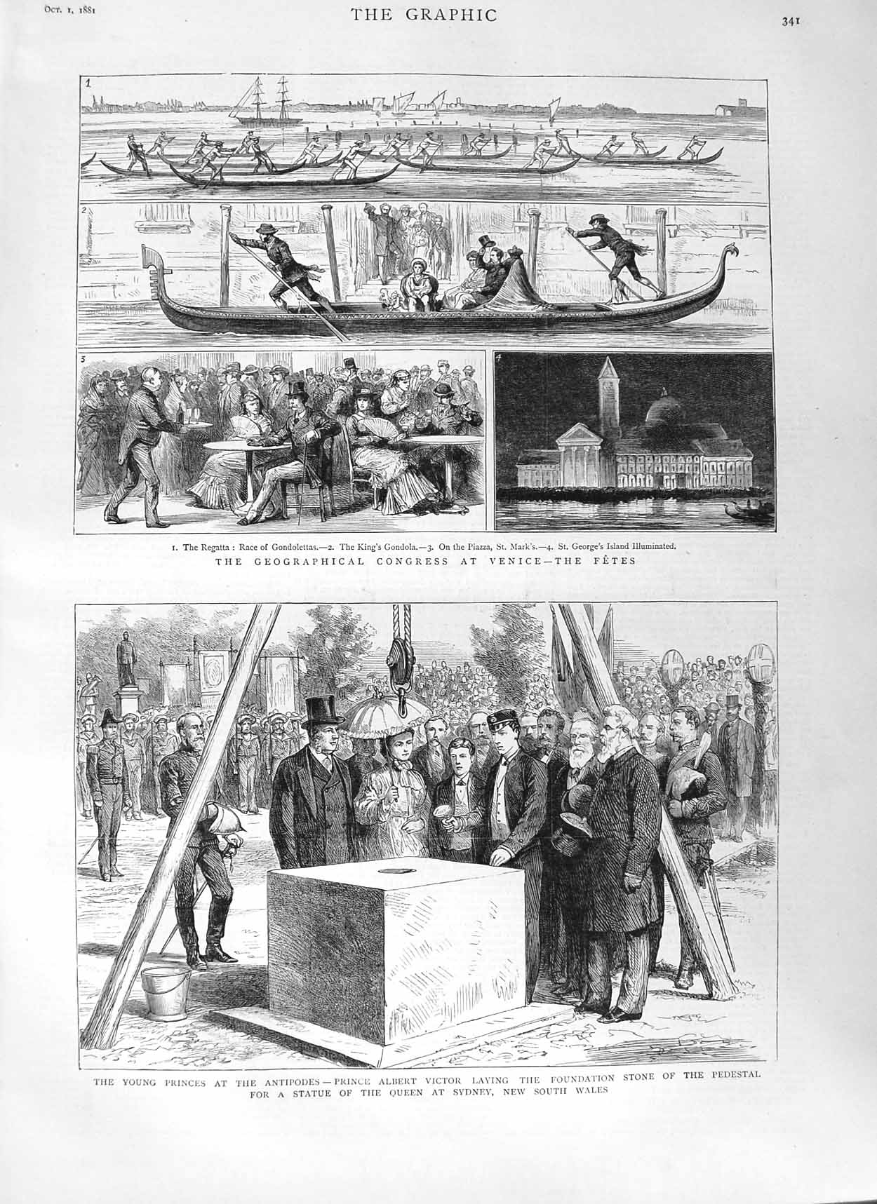 Old Antique Print 1881 Geographical Congress Venice Prince Victor Sydney 19th