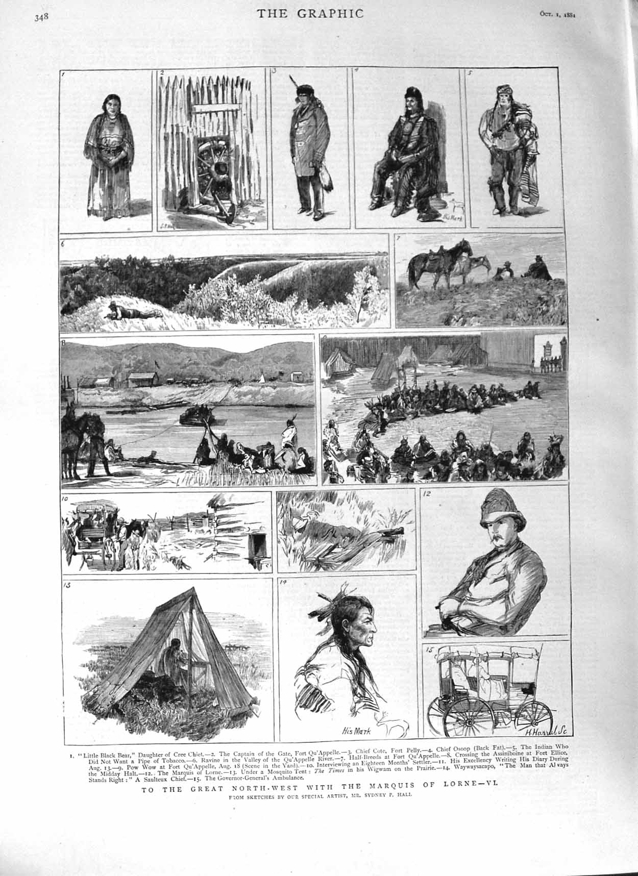 Old Antique Print 1881 Marquis Lorne Fort Qu'Appelle Chief Osoop Indians 19th