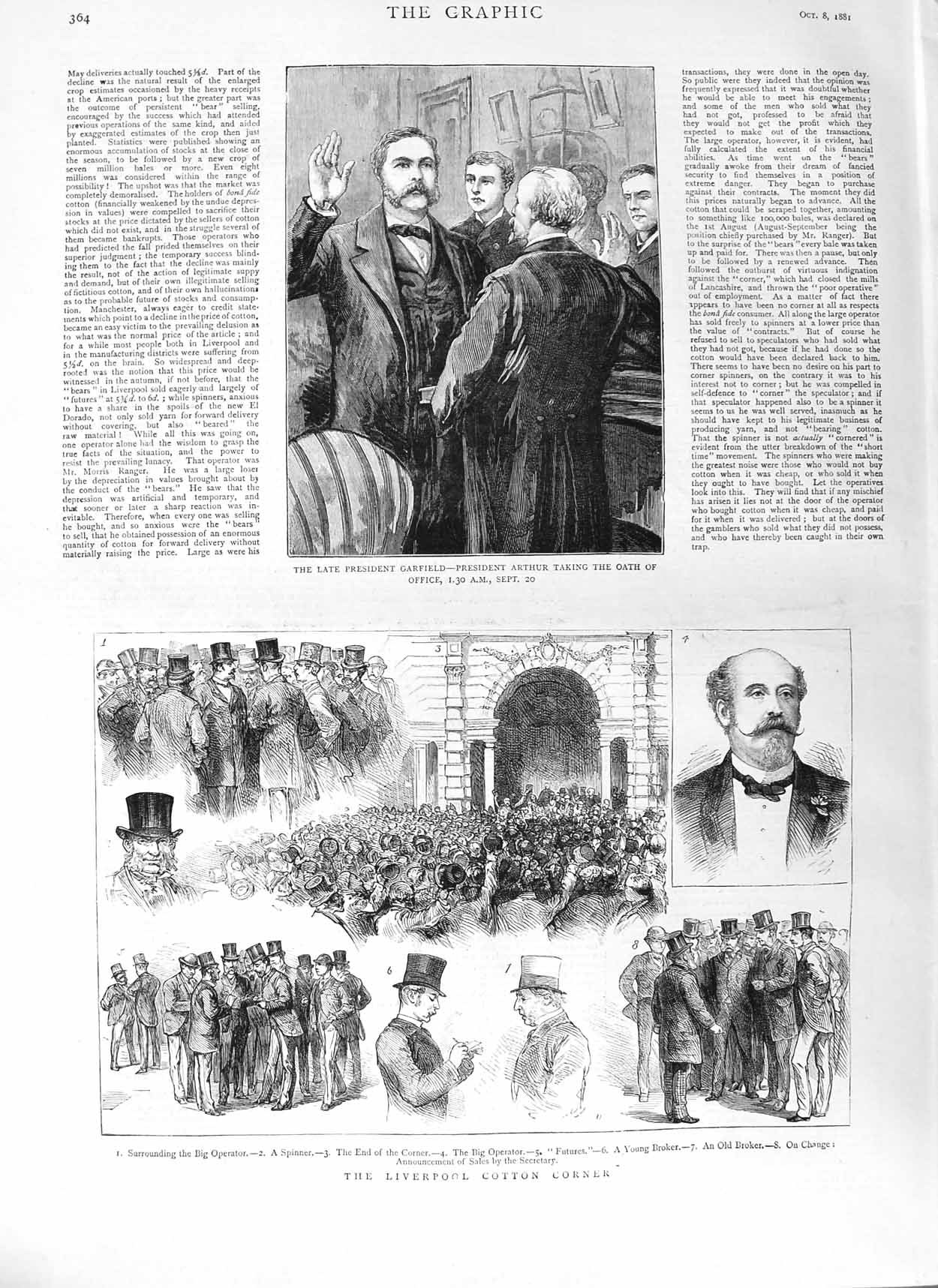 Original Old Antique Print 1881 Garfield Arthur President Liverpool Cotton 19th