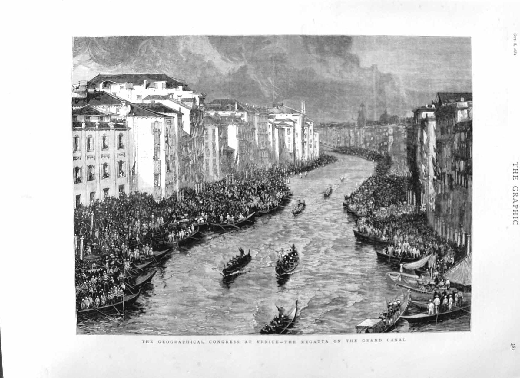 Old Antique Print 1881 Regatta Grand Canal Venice Geographical Congress 19th