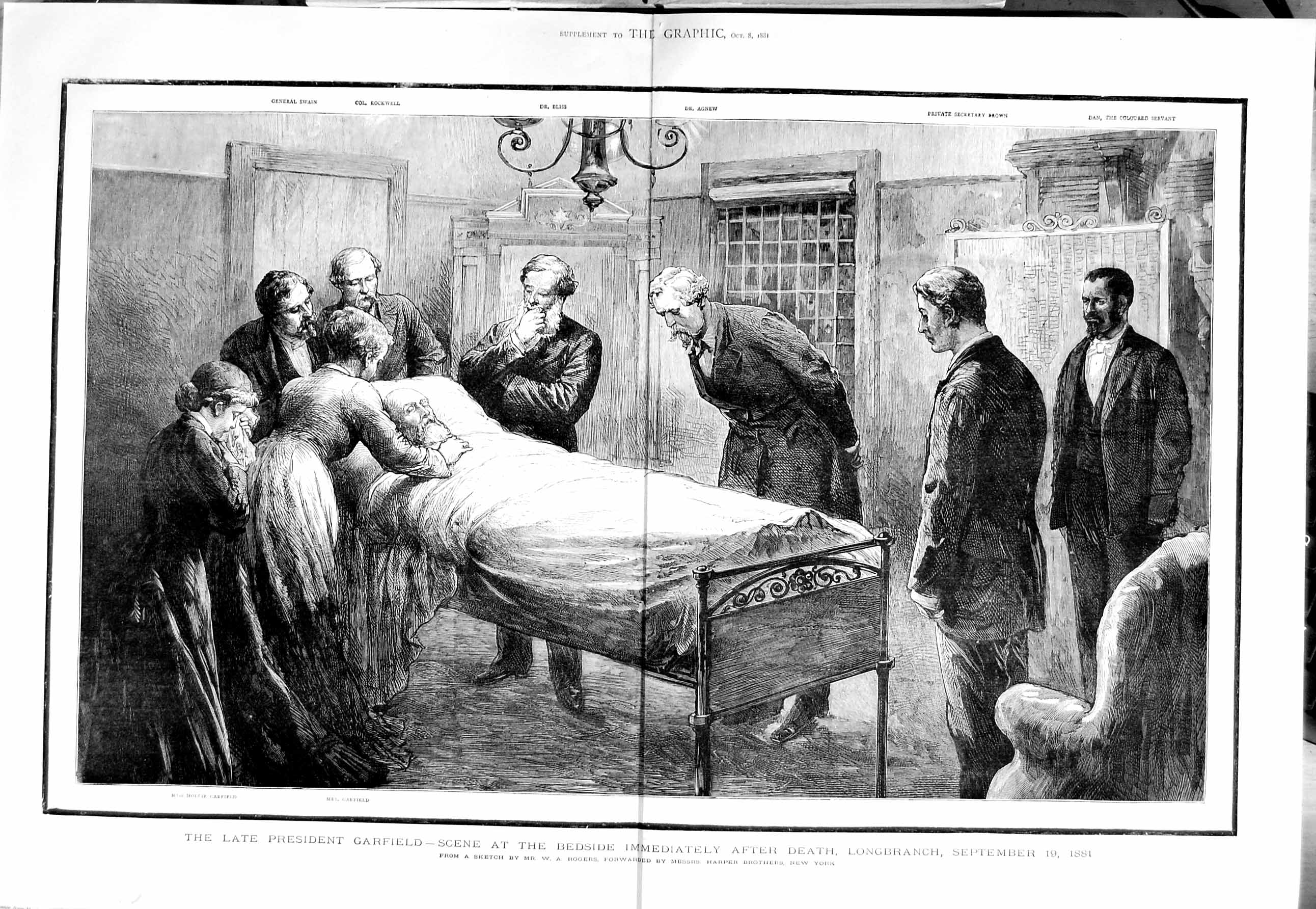 Old Antique Print 1881 President Garfield Mollie Scene Death Longbranch 19th