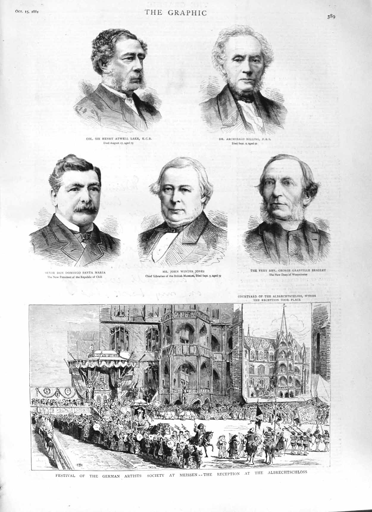Original Old Antique Print 1881 Albrechtschloss German Meissen Jones Lake Men