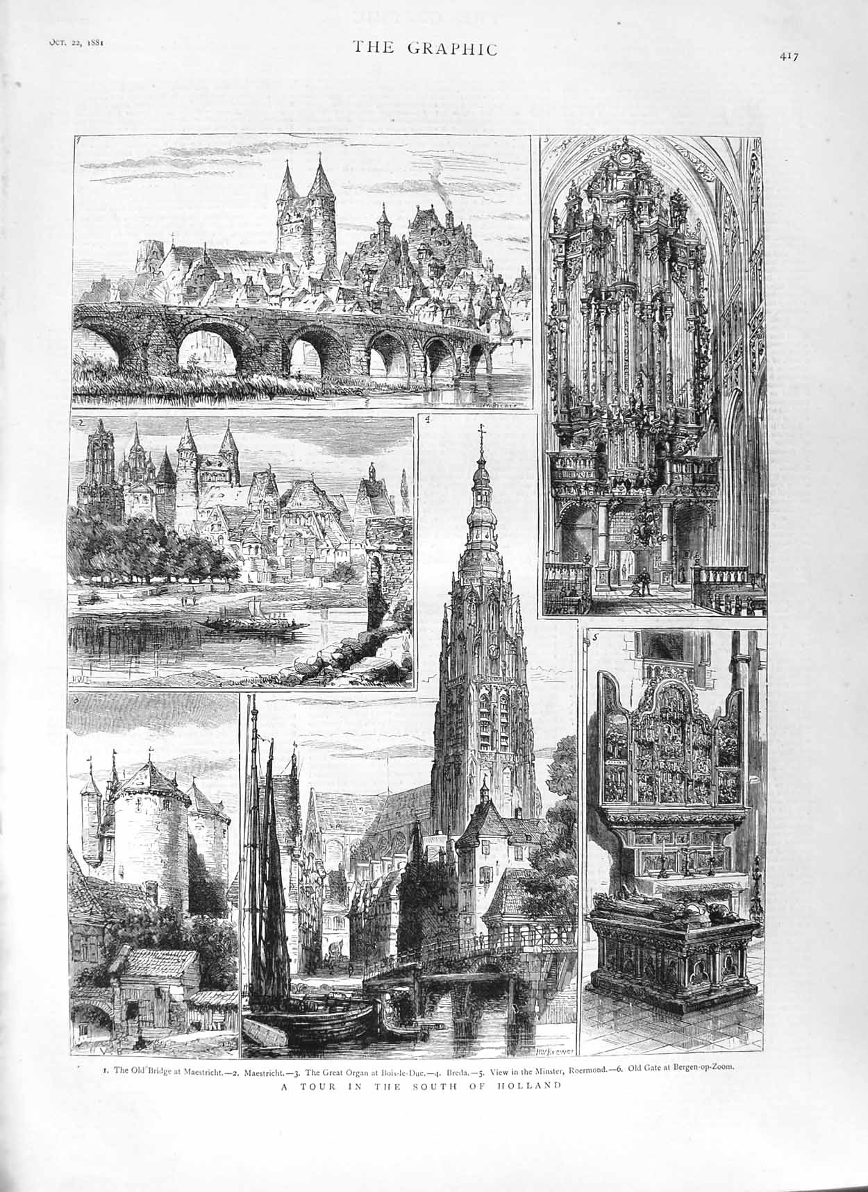 Original Old Antique Print 1881 Holland Maestricht Organ Bois-Le-Duc Roermond