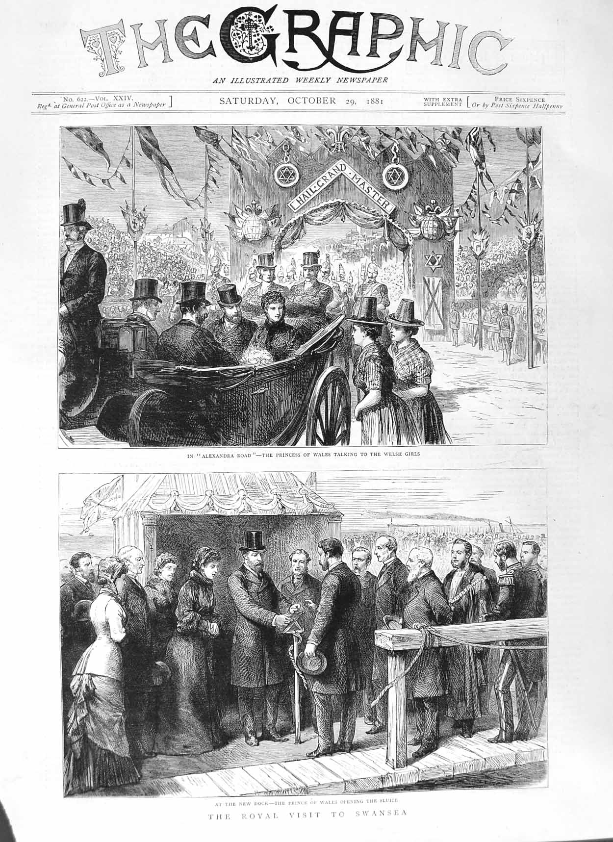 Original Old Antique Print 1881 Swansea Princess Wales Dock Alexandra Road 19th
