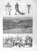 Original Old Antique Print 1881 Swansea Harbour Prince Wales Tin Arch Wo 19th