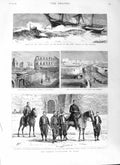 Original Old Antique Print 1881 French Army Tunis Ship Iron Crown Mehdia T 19th